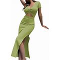 The Limited Dresses For Women Maxi Dresses For Women Deep V Neck Short Sleeves Hollow Out Dress Slim Fit Ruched Drawstring Summer Dresses Women Dresse