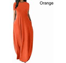 Oversized O-Neck Pockets Long Dress - Casual Solid Short Sleeve High Waist For Women's Summer Party, Daily