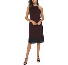 Michael Michael Kors Womens Printed Halter-Neck Dress, Dark Ruby, Large