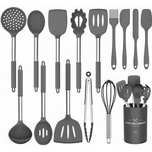Silicone Cooking Utensil Set,Umite Chef Kitchen Utensils 15Pcs Set Non-Stick Heat Resistan BPA-Free Stainless Steel Handle Tools Whisk - Grey