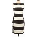 Calvin Klein Casual Dress - Sheath High Neck Sleeveless: Black Stripes Dresses - Women's Size 4