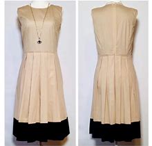 Talbots Dresses | Host Pick Talbots Khaki And Black Pleated Dress Size 6P | Color: Black/Tan | Size: 6P