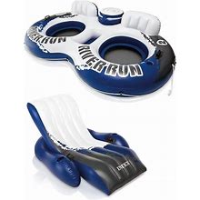 Intex Inflatable Floating Pool Recliner & 2 Person Tube W/ Cooler & Repair Kit - 7.5