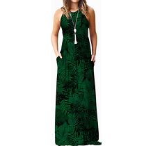EUOVMY Women's Sleeveless Dress Casual Plain Loose Summer Vacation Long Maxi Dresses With Pockets