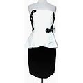 Kay Unger Dress Size 6 Women Black White Strapless Peplum $450