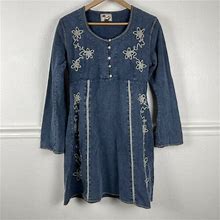 Scully Womens Denim Embroidered Dress Long Sleeve Tie Back Size Medium