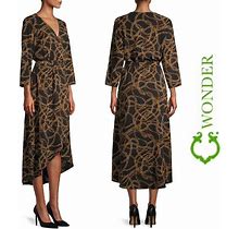 C. Wonder Dresses | New Women's Long Sleeve Wrap Front Maxi Midi Dress High Low Size M Easter Church | Color: Black/Brown | Size: M