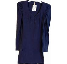 Sweet Claire Size Small Bodycon Long-Sleeve Dress Navy With Embellishment NEW