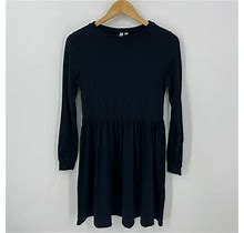 Asos Design Dress Womens Size 2 Black Long Sleeve Cotton Smock Crew