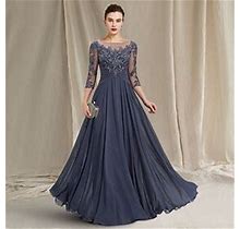 A-Line Mother Of The Bride Dress Elegant Jewel Neck Floor Length Chiffon Lace 3/4 Length Sleeve With Pleats Appliques 2024