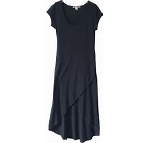 Threads 4 Thought Black Organic Cotton Asymmetric Hem Midi Dress M Lagenlook