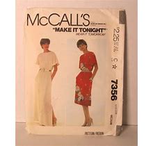 Mccall's 7356 Pullover Dress W/ Short Flared Sleeves Misses Size