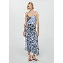 MANGO - Printed Dress With Contrast Stitching Blue - 8 - Women