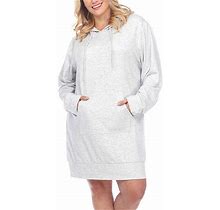 White Mark Long Sleeve Sweatshirt Dress-Plus | Gray | Plus 2X | Dresses Sweatshirt Dresses | Hooded|Stretch Fabric