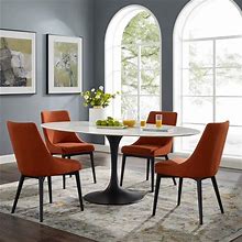 Modway Lippa 78" Oval-Shaped Mid-Century Modern Dining Table With Artificial Marble Top And Black Base