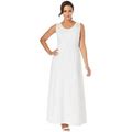 Jessica London Women's Plus Size Stretch Cotton Crochet-Back Maxi Dress - 12, White