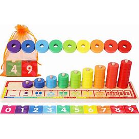 Toys Of Wood Oxford Wooden Stacking Rings And Counting Games With 45 Rings Number Blocks- Counting Ring Stacker-Wooden Sorting Counting Toy For 3