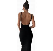 Women Cutout Backless Maxi Dress Sexy Sleeveless Split Cocktail Dresses Bodycon Spaghetti Strap Long Dress Party