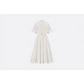 DIOR - Mid-Length Belted Macrocannage Dress Ecru Cotton - Size 36 - Women