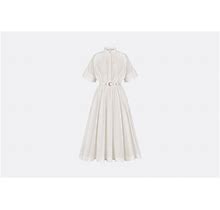 DIOR - Mid-Length Belted Macrocannage Dress Ecru Cotton - Size 36 - Women