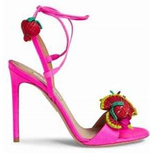 Aquazzura Women's Oskan 105mm Floral Sandals - Ultra Pink - Size 8.5