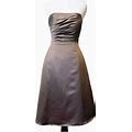 Strapless Cocktail Gown Dress Sz 6 Satin Brown Ruched Knee Length