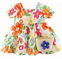Toddler Girl Dress Short Sleeve Floral Print Ruffles Princess Dress Dance Party Dresses Baby Girl Clothes
