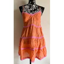 Glam Vintage Soul Cute Orange Pink Dress Laced Flared Raffled Silk