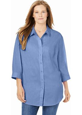 Plus Size Women's Perfect Three Quarter Sleeve Shirt By Woman Within In French Blue (Size 4X)