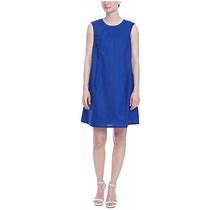 Anne Klein Womens Blue Pocketed Fully Lined Loop And Button Clos Sleeveless Jewel Neck Short Party Shift Dress M