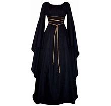 Women Plus Size Solid Vintage Renaissance Long Sleeve Bandage Long Party Dress