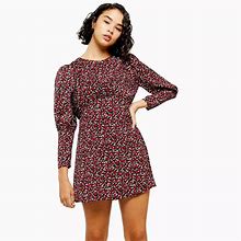 Topshop Dresses | Topshop Floral Long Sleeve Mini Nwt 0 | Color: Black/Red | Size: 0