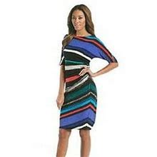 Evan Picone Abstract Stripe Dolman Sleeve Ruched Stretch Jersey Dress