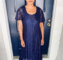 90S Vintage Navy Blue Lace Sheer Maxi Dress