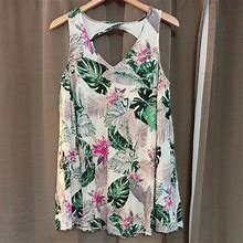 Entro Dresses | Women's Entro Paradise Palm Print Flowy Comfy Pullover Dress Size Small | Color: Green/Pink | Size: S