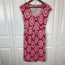 Boden Size 6 Floral Dress Boho Pink Short Sleeve Sheath Shift Scoop