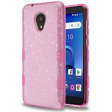 Alcatel 1X Evolve / Avalon V / Ideal Xtra Glitter Stylish Design Hybrid Rubber TPU Hard PC Shockproof Armor Rugged Phone Case Cover [ Pink ]