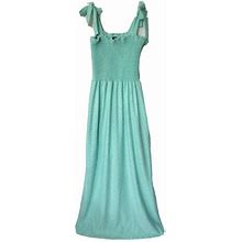 Venus Womens Small Eyelet Smocked Beach Maxi Dress Mint Green