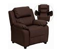 Deluxe Padded Contemporary Brown Leather Kids Recliner With Storage Arms