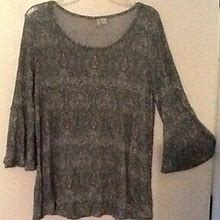 Women's Cato Green And Black 3/4 Sleeved Top Size M