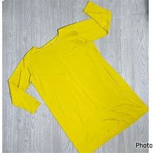 Eileen Fisher Mustard Yellow Long Cap Sleeve Shirt Dress With Oversized Pockets