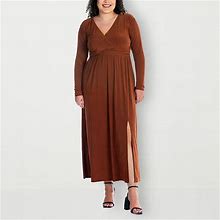 24Seven Comfort Apparel Plus Long Sleeve Maxi Dress | Brown | Plus 2X | Dresses Maxi Dresses