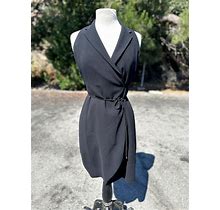 Ann Taylor Dress Womens Size 4 Petite Black Wrap Collar Sleeveless Midi V-Neck