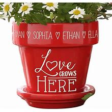 Personalization Universe Love Grows Here Personalized Flower Pot - Durable, Weather Resistant Indoor/Outdoor Plant Pot With Saucer, Ceramic - Mother'