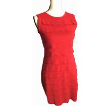 Calvin Klein Tiered Dress Size 6 Red Cotton Vgc