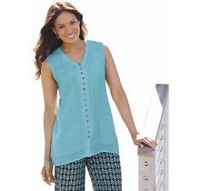 Crinkle Pullover Sleeveless Tunic Top In Soft Teal Size 1X By Northstyle Catalog
