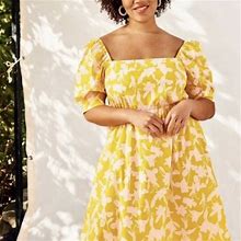 Eloquii Dresses | Eloquii Elements Yellow & Pink Floral Puff Sleeve Cotton Midi Dress Size 28 | Color: Pink/Yellow | Size: 28