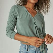 Lucky Brand Sandwash Surplice Top - Women's Clothing Tops Tees Shirts In Loden Green, Size 2XL