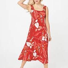 Susan Graver Petite Liquid Knit Sleeveless Midi Dress, Size Petite X-Large, Sunset Red