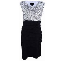 Connected Women's Ruched Lace Sheath Dress (12, White/Black)